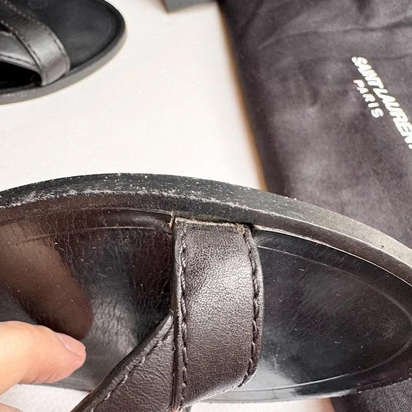Saint Laurent Black Strappy YSL logo flat sandals black silver 37 + box - Picture 12 of 16
